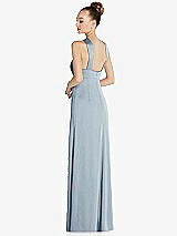 Rear View Thumbnail - Mist Draped Twist Halter Low-Back Satin Empire Dress