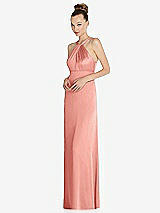 Side View Thumbnail - Rose - PANTONE Rose Quartz Draped Twist Halter Low-Back Satin Empire Dress