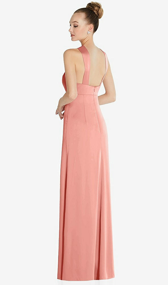 Back View - Rose - PANTONE Rose Quartz Draped Twist Halter Low-Back Satin Empire Dress