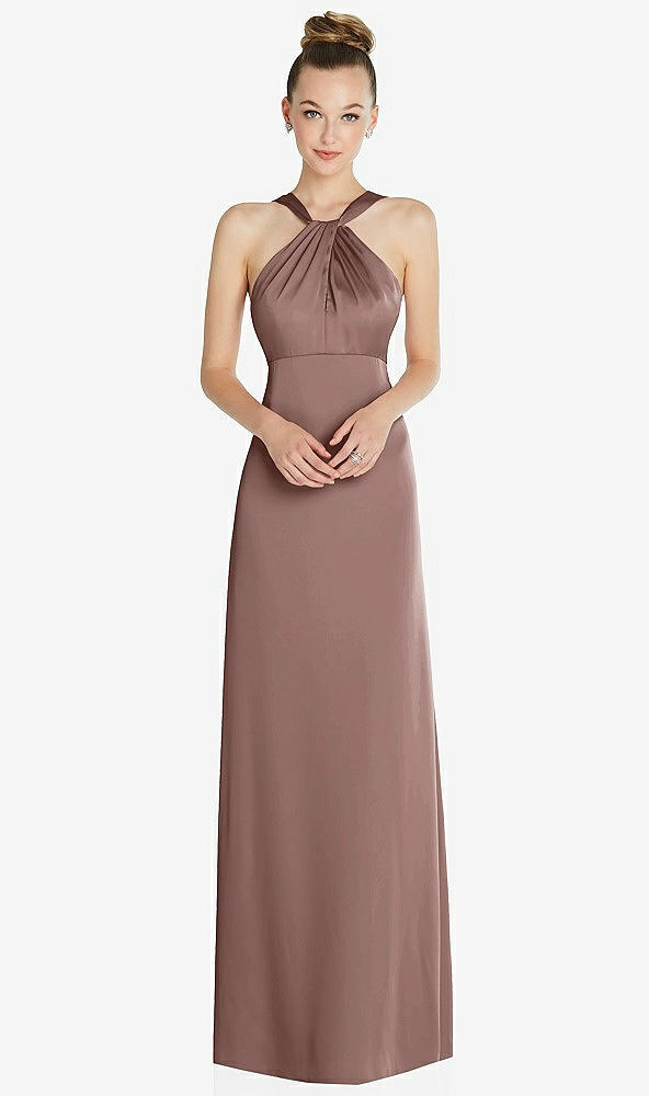 Front View - Sienna Draped Twist Halter Low-Back Satin Empire Dress