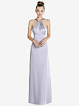 Front View Thumbnail - Silver Dove Draped Twist Halter Low-Back Satin Empire Dress