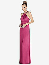 Side View Thumbnail - Tea Rose Draped Twist Halter Low-Back Satin Empire Dress