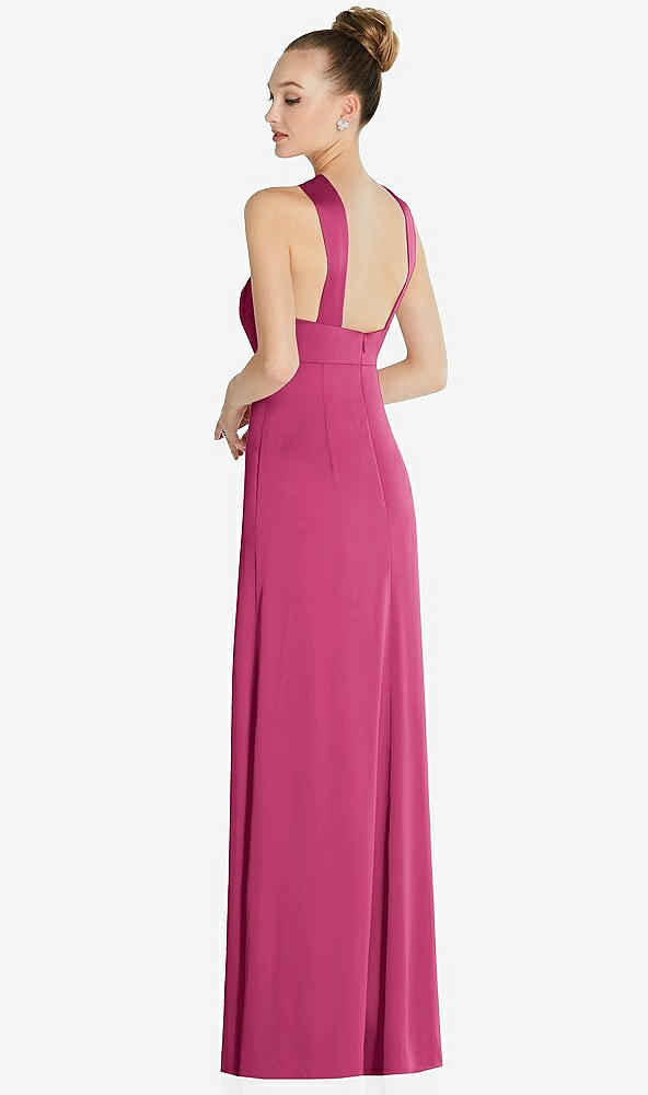 Back View - Tea Rose Draped Twist Halter Low-Back Satin Empire Dress