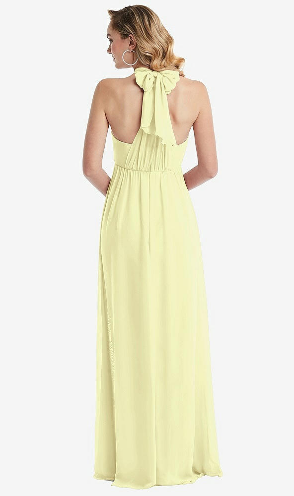 Back View - Butter Yellow Empire Waist Shirred Skirt Convertible Sash Tie Maxi Dress