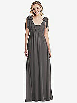 Front View Thumbnail - Caviar Gray Empire Waist Shirred Skirt Convertible Sash Tie Maxi Dress