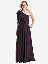 Alt View 3 Thumbnail - Aubergine Empire Waist Shirred Skirt Convertible Sash Tie Maxi Dress