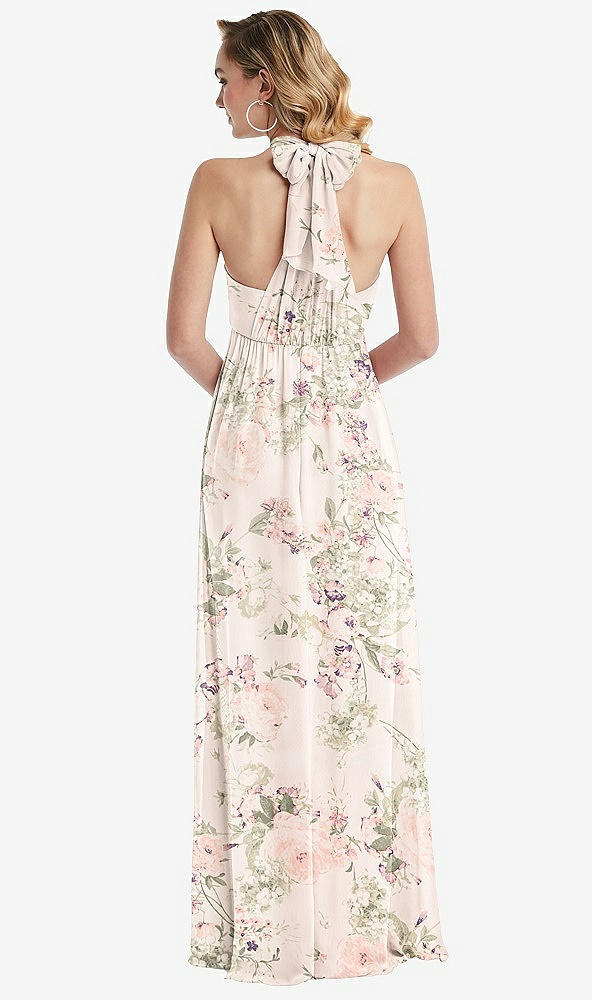 Back View - Blush Garden Empire Waist Shirred Skirt Convertible Sash Tie Maxi Dress