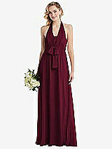 Alt View 1 Thumbnail - Cabernet Empire Waist Shirred Skirt Convertible Sash Tie Maxi Dress