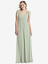 Front View Thumbnail - Celadon Empire Waist Shirred Skirt Convertible Sash Tie Maxi Dress