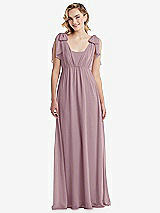 Front View Thumbnail - Dusty Rose Empire Waist Shirred Skirt Convertible Sash Tie Maxi Dress