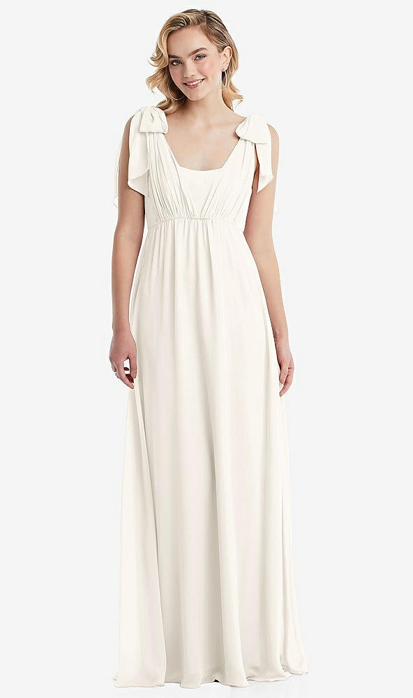 Front View - Ivory Empire Waist Shirred Skirt Convertible Sash Tie Maxi Dress