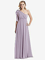 Alt View 3 Thumbnail - Lilac Haze Empire Waist Shirred Skirt Convertible Sash Tie Maxi Dress