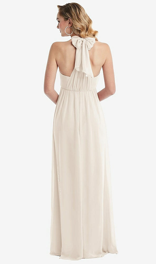 Back View - Oat Empire Waist Shirred Skirt Convertible Sash Tie Maxi Dress