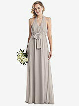 Alt View 1 Thumbnail - Taupe Empire Waist Shirred Skirt Convertible Sash Tie Maxi Dress