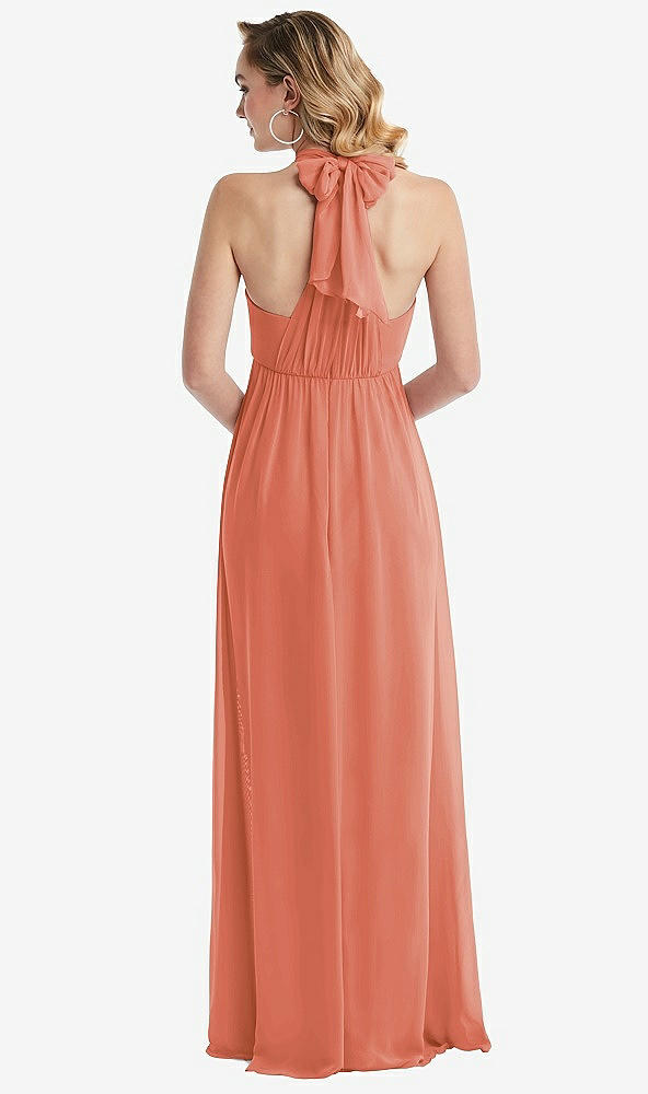 Back View - Terracotta Copper Empire Waist Shirred Skirt Convertible Sash Tie Maxi Dress