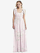 Front View Thumbnail - Watercolor Print Empire Waist Shirred Skirt Convertible Sash Tie Maxi Dress