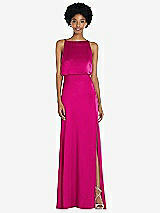 Rear View Thumbnail - Think Pink High-Neck Low Tie-Back Maxi Dress with Adjustable Straps