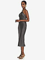 Side View Thumbnail - Caviar Gray Diamond Halter Bias Midi Slip Dress with Convertible Straps