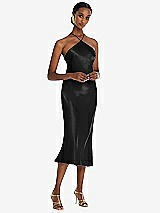 Front View Thumbnail - Black Diamond Halter Bias Midi Slip Dress with Convertible Straps