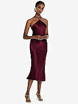 Front View Thumbnail - Cabernet Diamond Halter Bias Midi Slip Dress with Convertible Straps