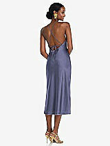 Rear View Thumbnail - French Blue Diamond Halter Bias Midi Slip Dress with Convertible Straps