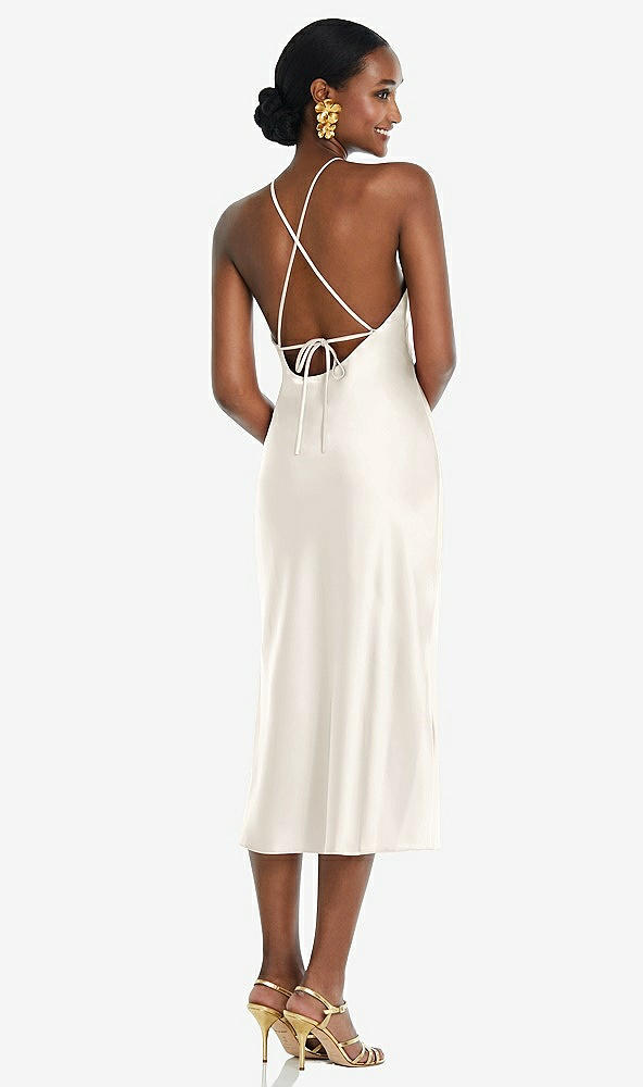 Back View - Ivory Diamond Halter Bias Midi Slip Dress with Convertible Straps