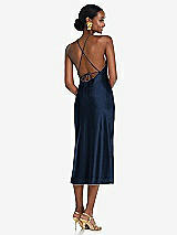 Rear View Thumbnail - Midnight Navy Diamond Halter Bias Midi Slip Dress with Convertible Straps