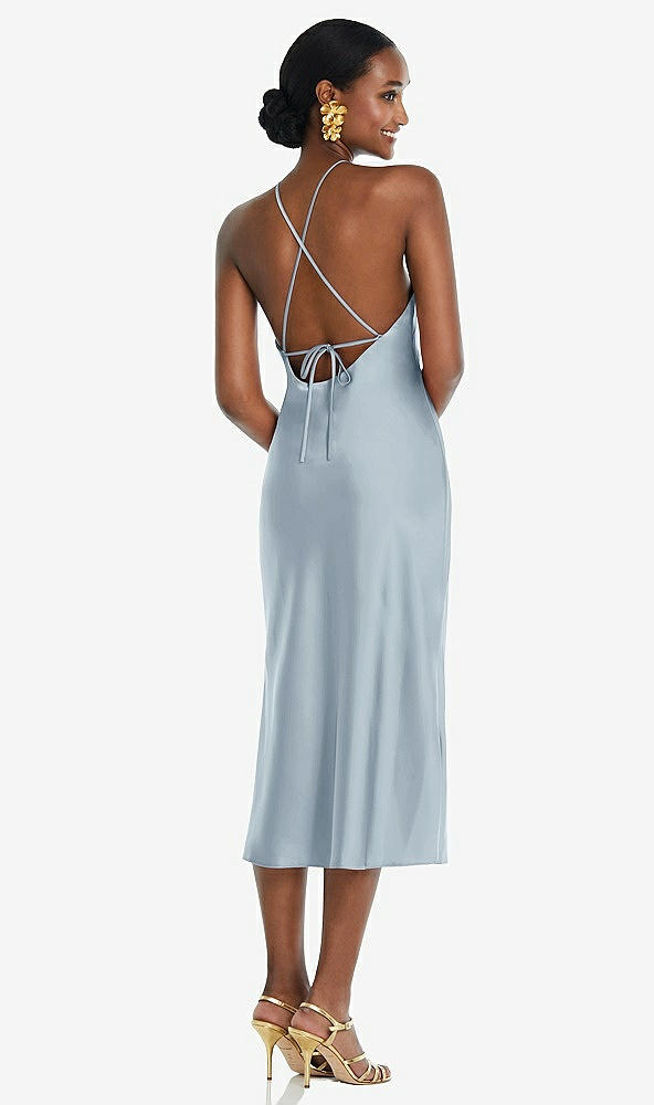 Back View - Mist Diamond Halter Bias Midi Slip Dress with Convertible Straps