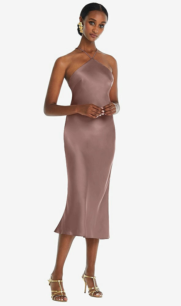 Front View - Sienna Diamond Halter Bias Midi Slip Dress with Convertible Straps