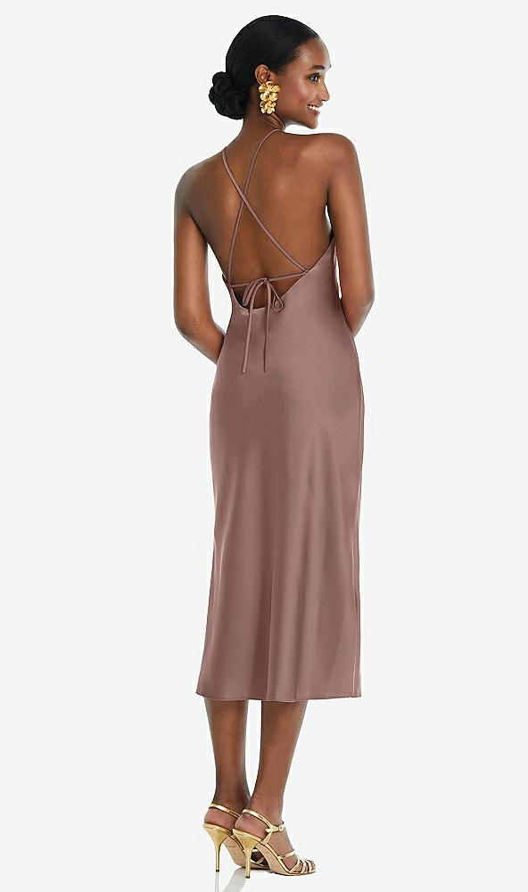 Back View - Sienna Diamond Halter Bias Midi Slip Dress with Convertible Straps