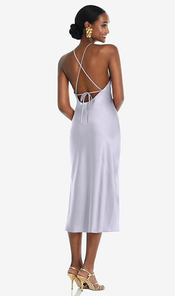 Back View - Silver Dove Diamond Halter Bias Midi Slip Dress with Convertible Straps