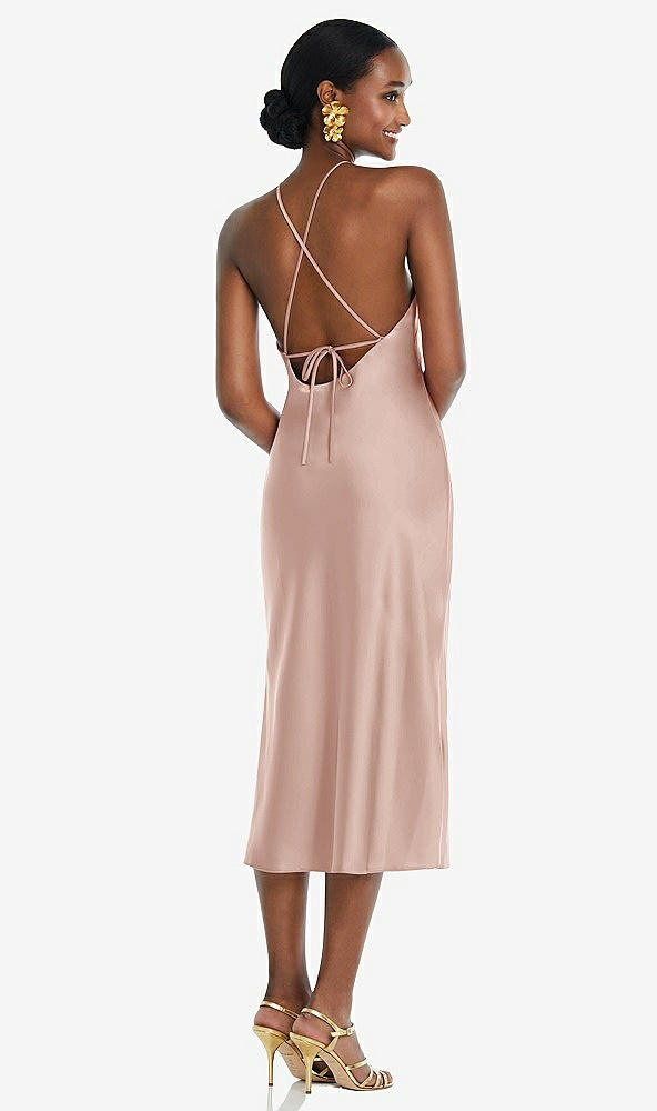 Back View - Toasted Sugar Diamond Halter Bias Midi Slip Dress with Convertible Straps