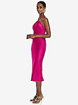 Side View Thumbnail - Think Pink Diamond Halter Bias Midi Slip Dress with Convertible Straps