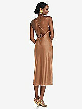 Rear View Thumbnail - Toffee Diamond Halter Bias Midi Slip Dress with Convertible Straps