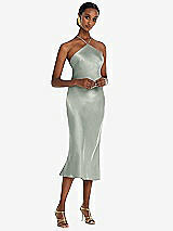 Front View Thumbnail - Willow Green Diamond Halter Bias Midi Slip Dress with Convertible Straps