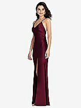 Side View Thumbnail - Cabernet V-Neck Convertible Strap Bias Slip Dress with Front Slit