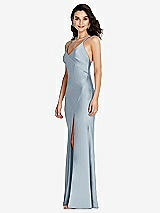 Side View Thumbnail - Mist V-Neck Convertible Strap Bias Slip Dress with Front Slit