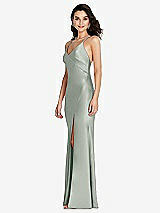 Side View Thumbnail - Willow Green V-Neck Convertible Strap Bias Slip Dress with Front Slit