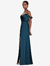 Alt View 2 Thumbnail - Atlantic Blue Off-the-Shoulder Flounce Sleeve Empire Waist Gown with Front Slit