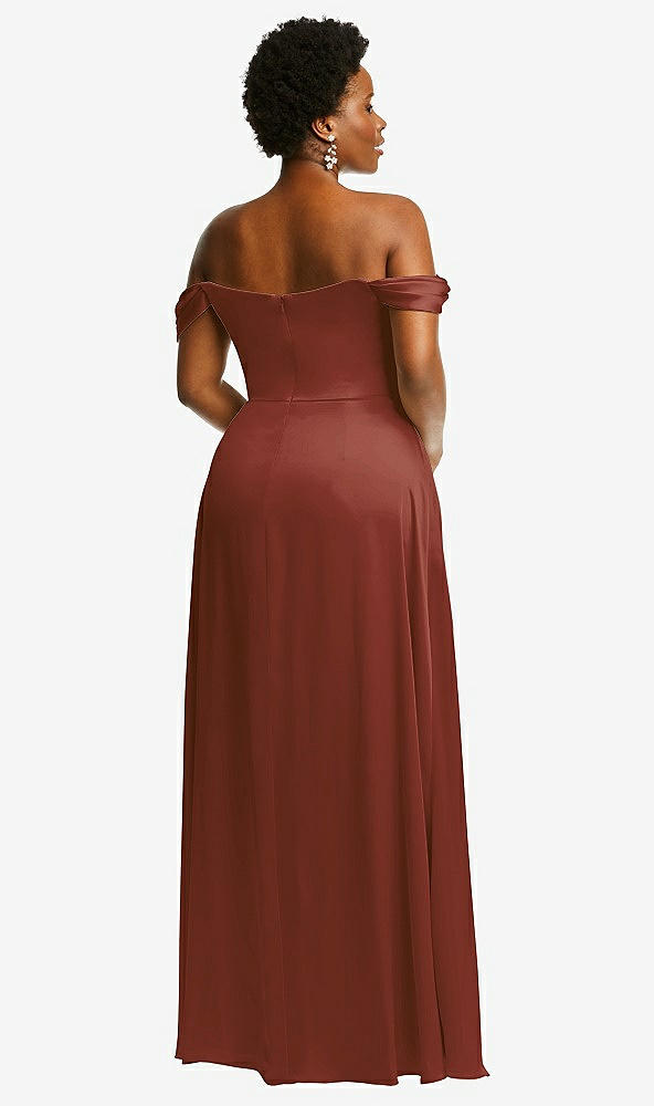 Back View - Auburn Moon Off-the-Shoulder Flounce Sleeve Empire Waist Gown with Front Slit