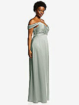 Side View Thumbnail - Willow Green Off-the-Shoulder Flounce Sleeve Empire Waist Gown with Front Slit