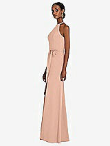 Side View Thumbnail - Pale Peach Halter Criss Cross Cutout Back Maxi Dress