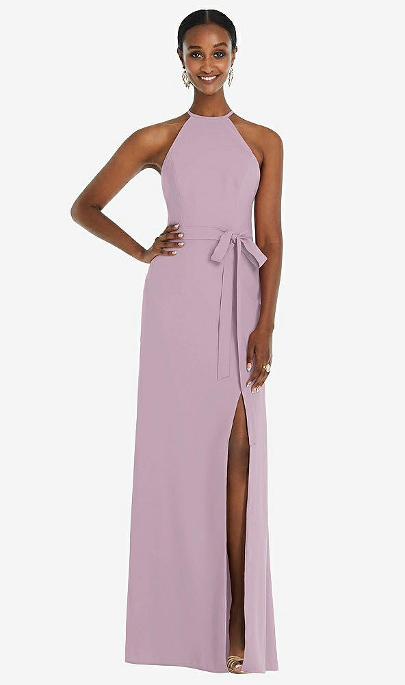 Back View - Suede Rose Halter Criss Cross Cutout Back Maxi Dress