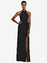 Rear View Thumbnail - Black Halter Criss Cross Cutout Back Maxi Dress