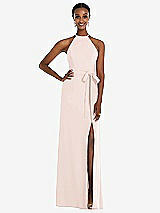 Rear View Thumbnail - Blush Halter Criss Cross Cutout Back Maxi Dress