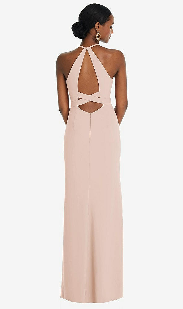 Front View - Cameo Halter Criss Cross Cutout Back Maxi Dress