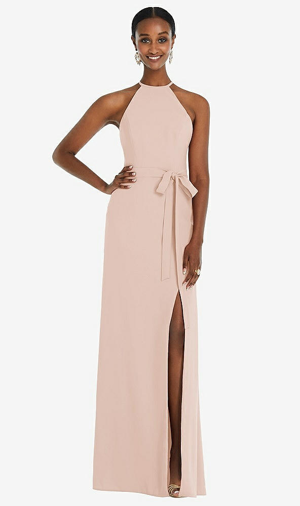 Back View - Cameo Halter Criss Cross Cutout Back Maxi Dress