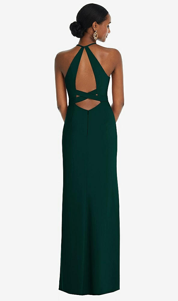 Front View - Evergreen Halter Criss Cross Cutout Back Maxi Dress