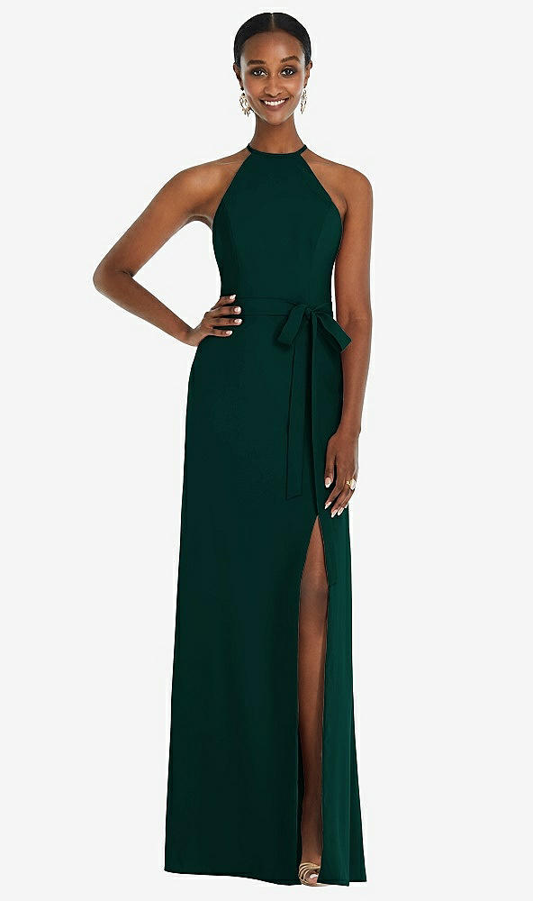 Back View - Evergreen Halter Criss Cross Cutout Back Maxi Dress