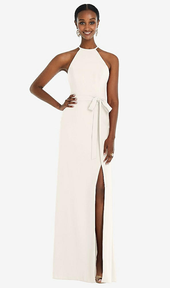 Back View - Ivory Halter Criss Cross Cutout Back Maxi Dress